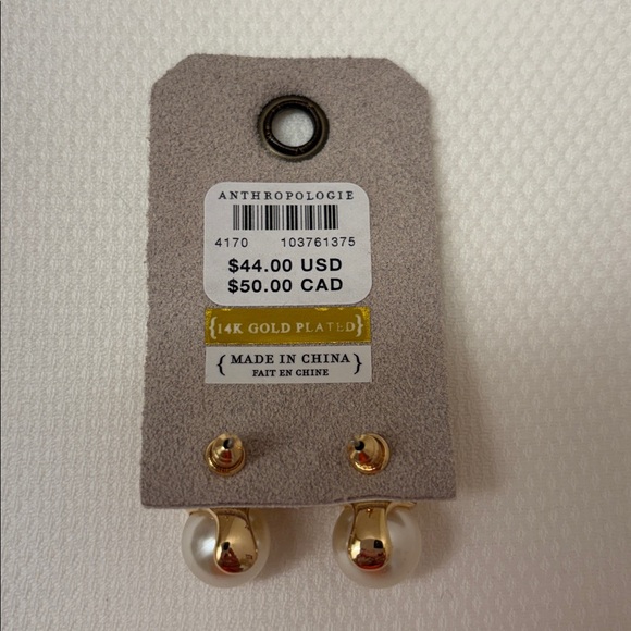 Anthropologie Gold and Pearl Stud Earrings - Picture 2 of 5